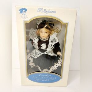 Vintage Hollylane Porcelain Collectable Ornament Black Victorian Dress‎